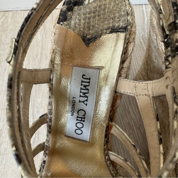 Jimmy Choo Two Tone Embossed Snakeskin Zip Detail Strappy Espadrille Wedge Sz 39 - Picture 6 of 11